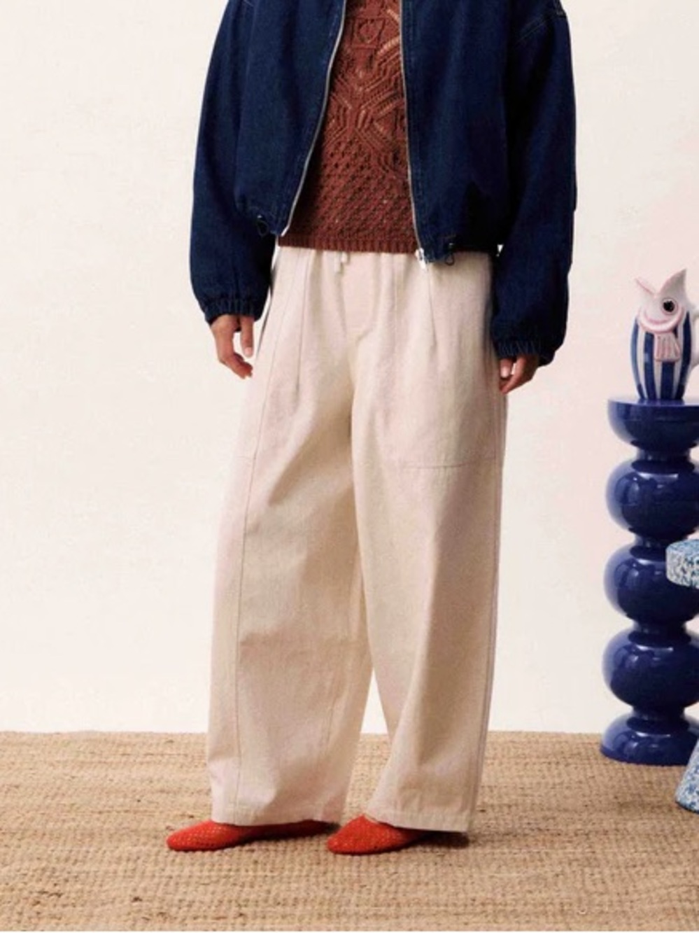 FRNCH Miraline Cream Barrel Trousers